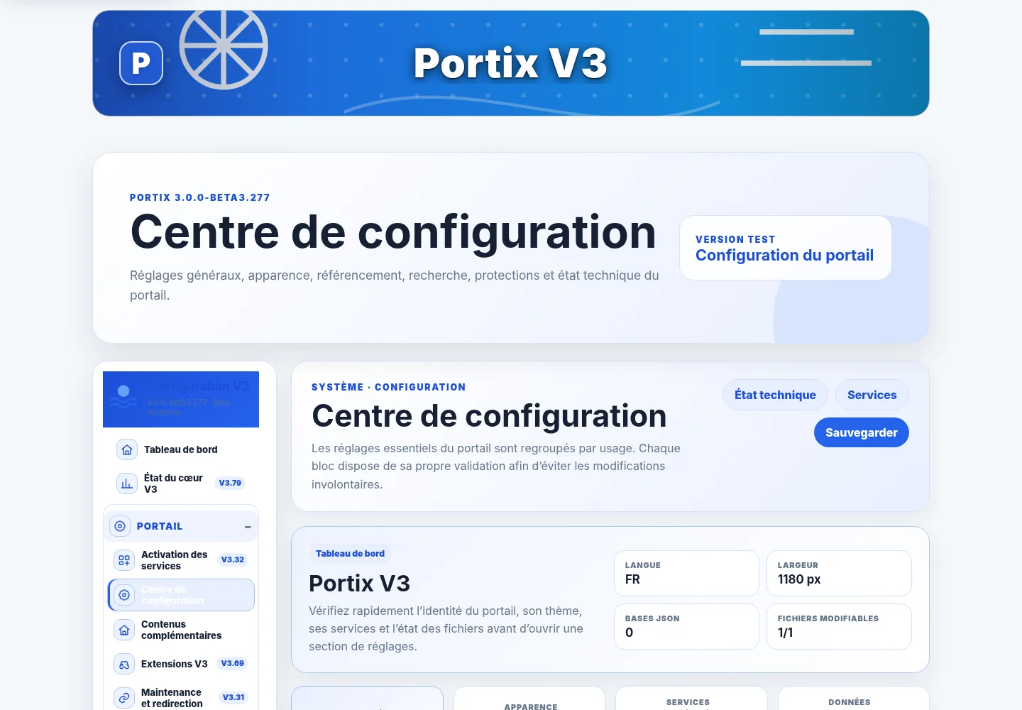 Centre de configuration Portix